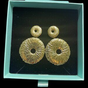 GOLD DISC STUNNING EARRINGS NWOT - GIFT BOX